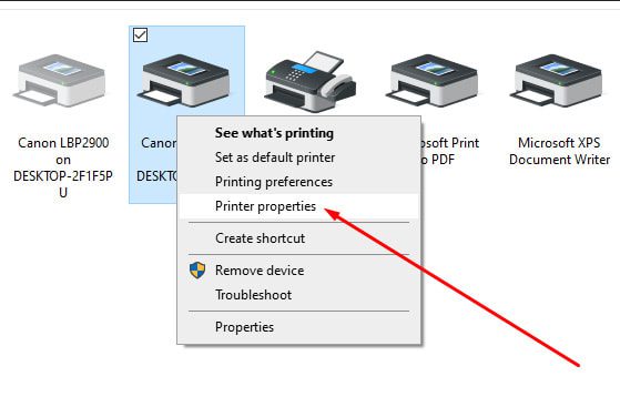 chọn thuộc tính printer properties